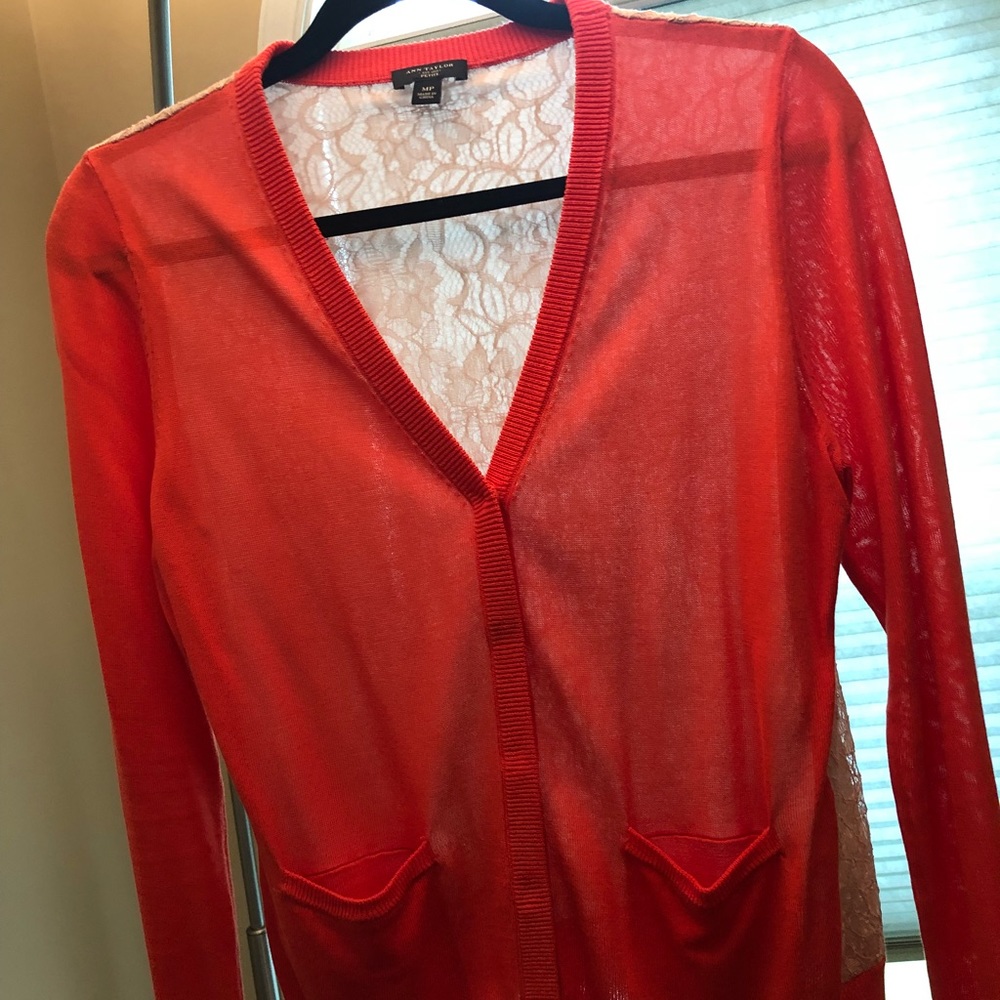Ann Taylor Cardigan - Orange and Lace